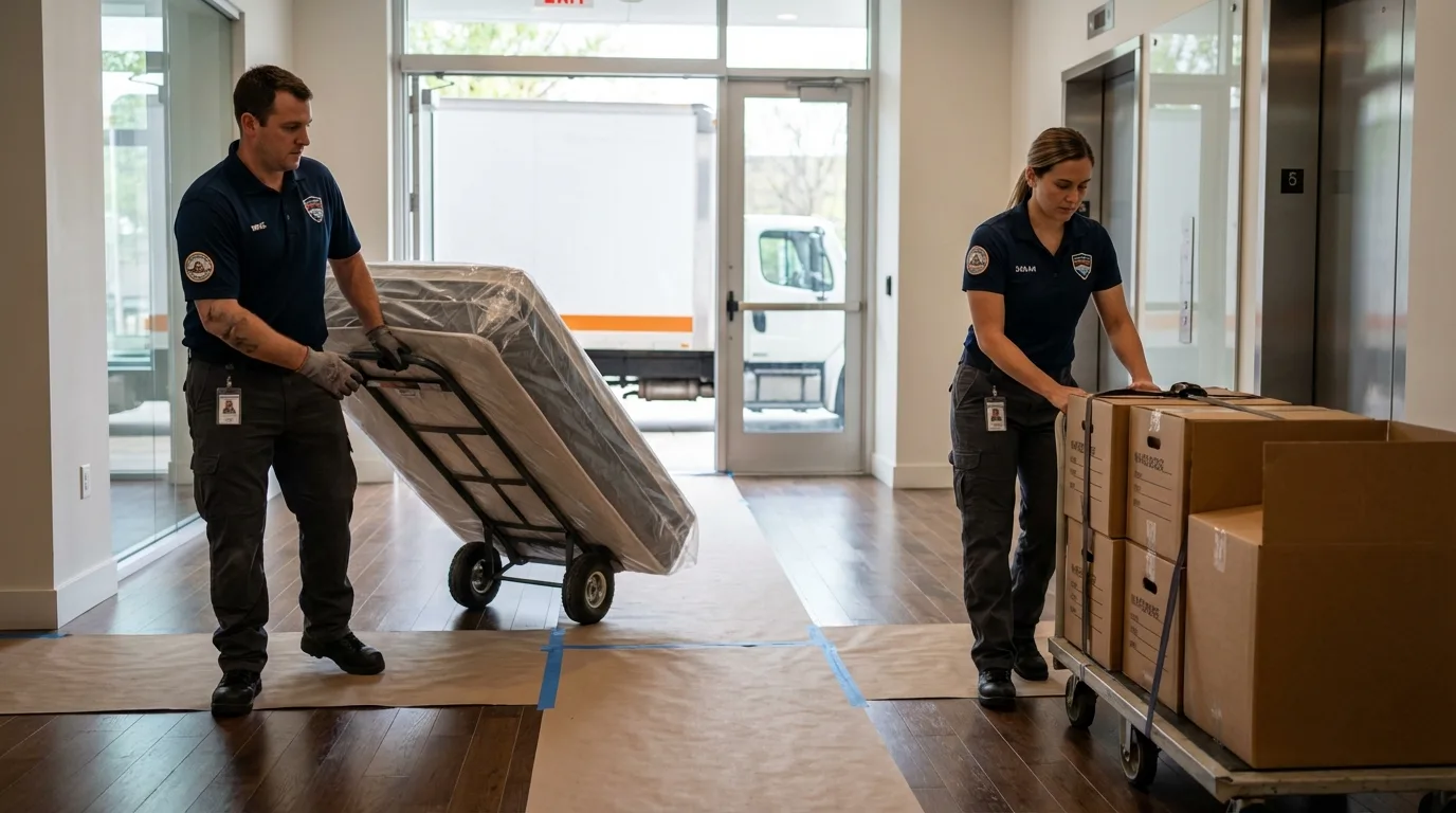 Professional apartment movers loading elevator in Orange Beach, AL
